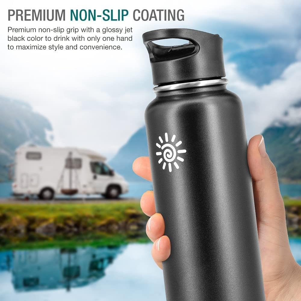 40 Oz. Flask Double Wall Stainless Steel, Leak Proof & Vacuum Insulated (Black)